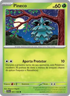 Pineco 1/198, exemplo de carta comum de Pokémon