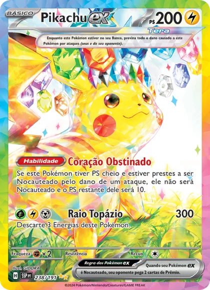 Pikachu ex 238/191 de Surging Sparks, exemplo de carta secreta com numeração acima do total do set